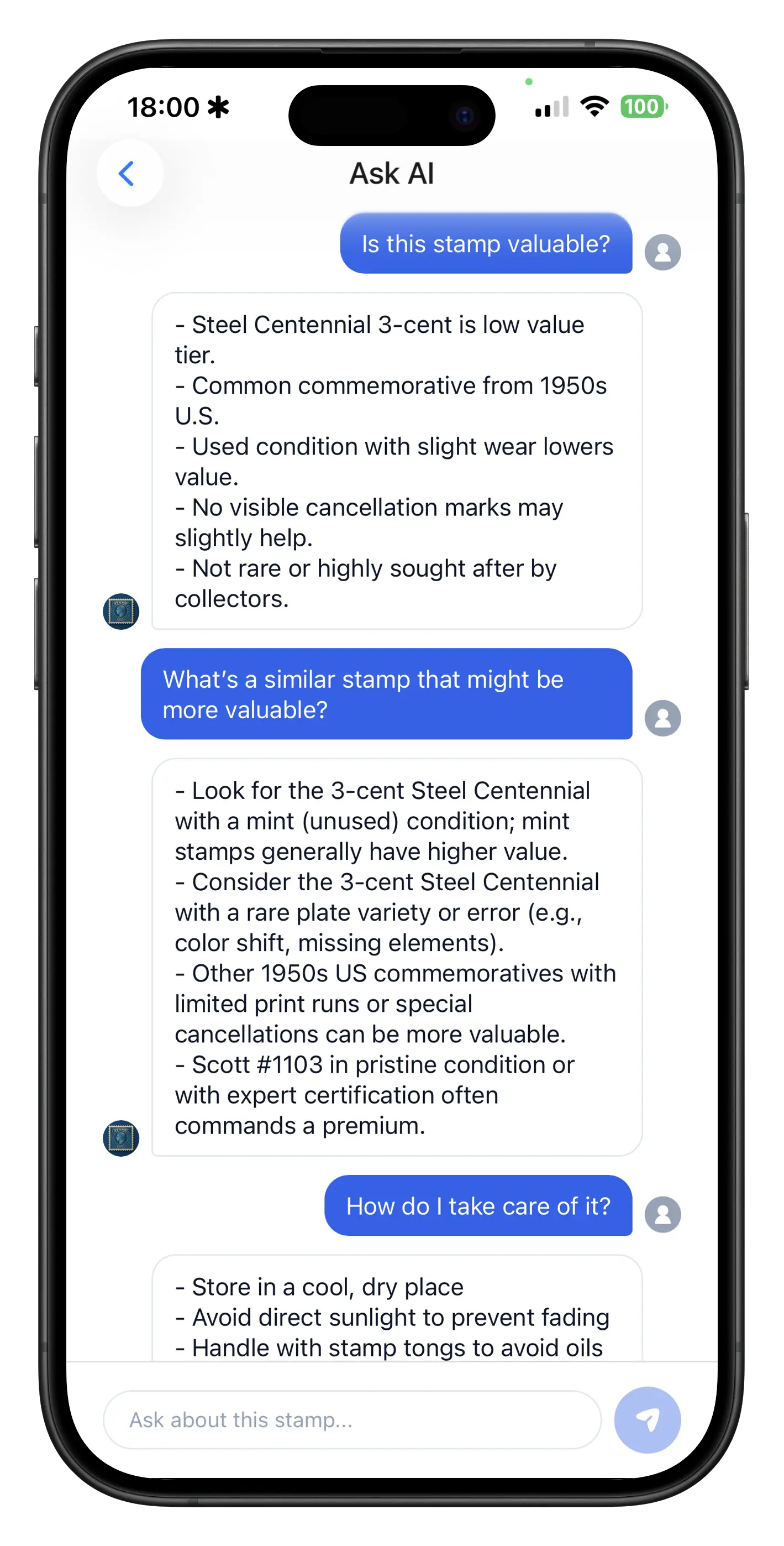 AI chat about a scanned postage stamp
